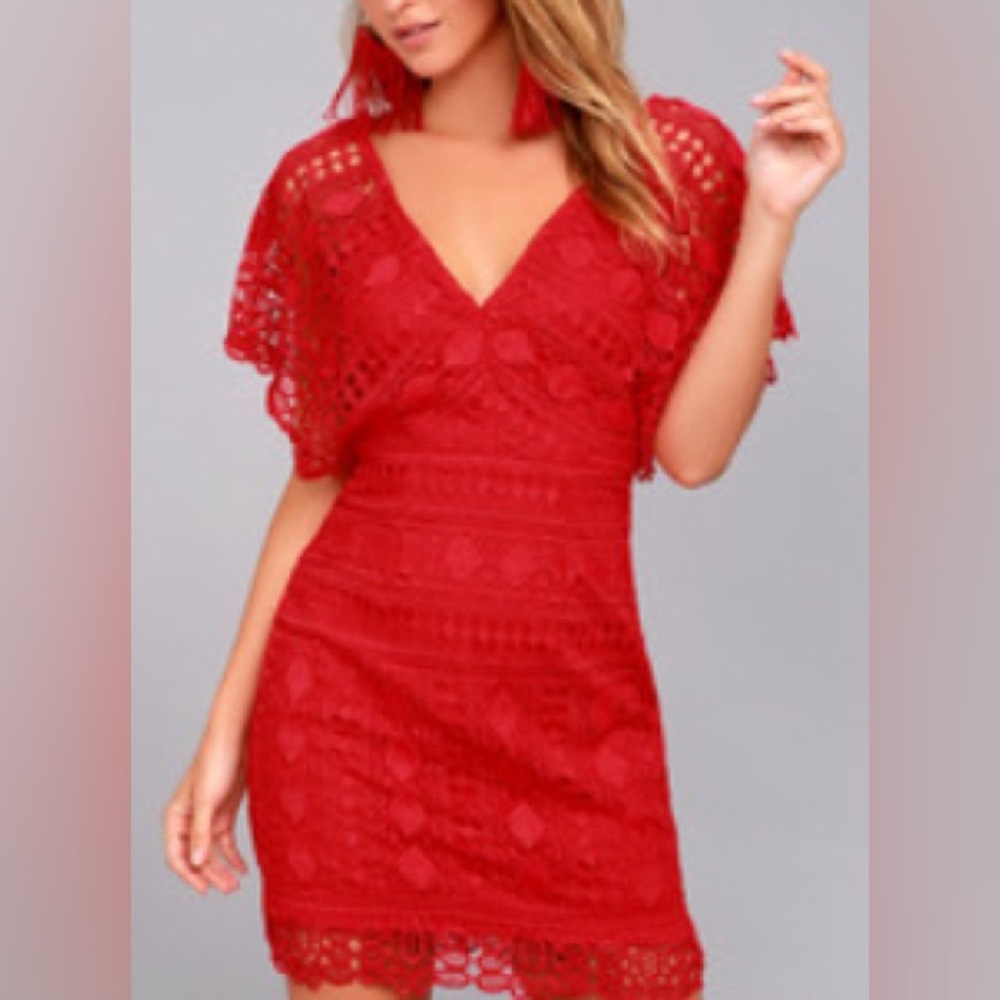 Lulus | First Kiss lace dress - medium - red {new w/tag}